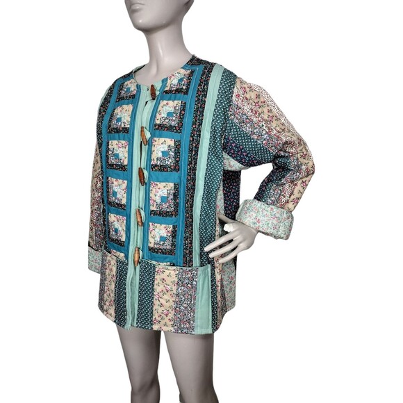 Vintage 70s Floral Cottagecore Patchwork Calico Quilted Granny Core Coat Jacket - Picture 3 of 9